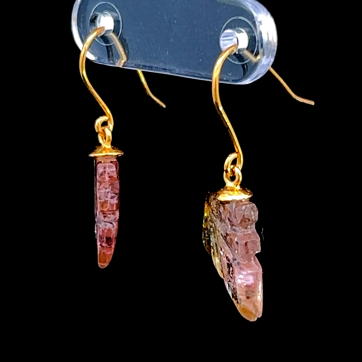 9K Yellow Gold Watermelon Tourmaline Hook Earrings