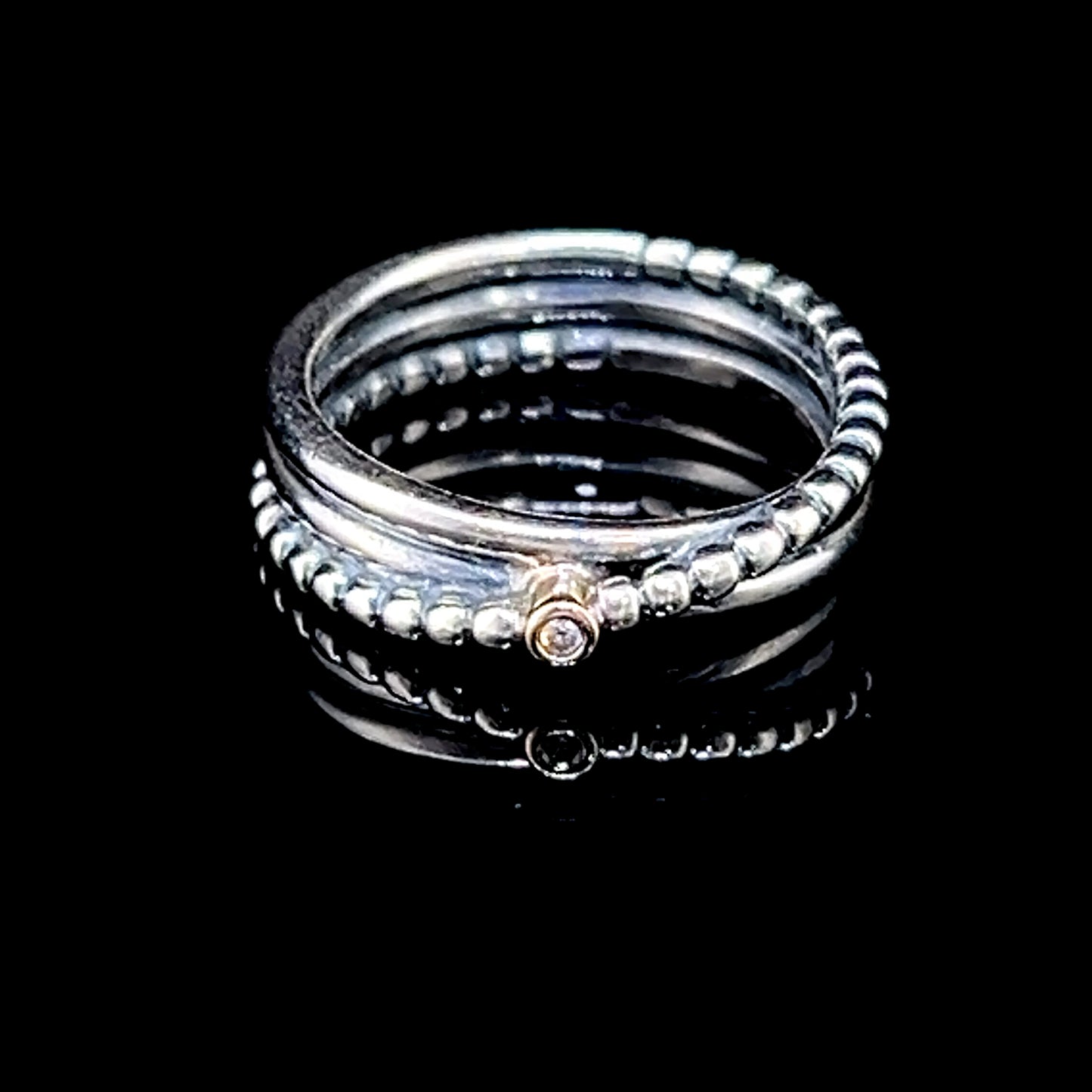 Silver Pandora Rising Star Ring with Small Diamond Set in 14K Yellow Gold
