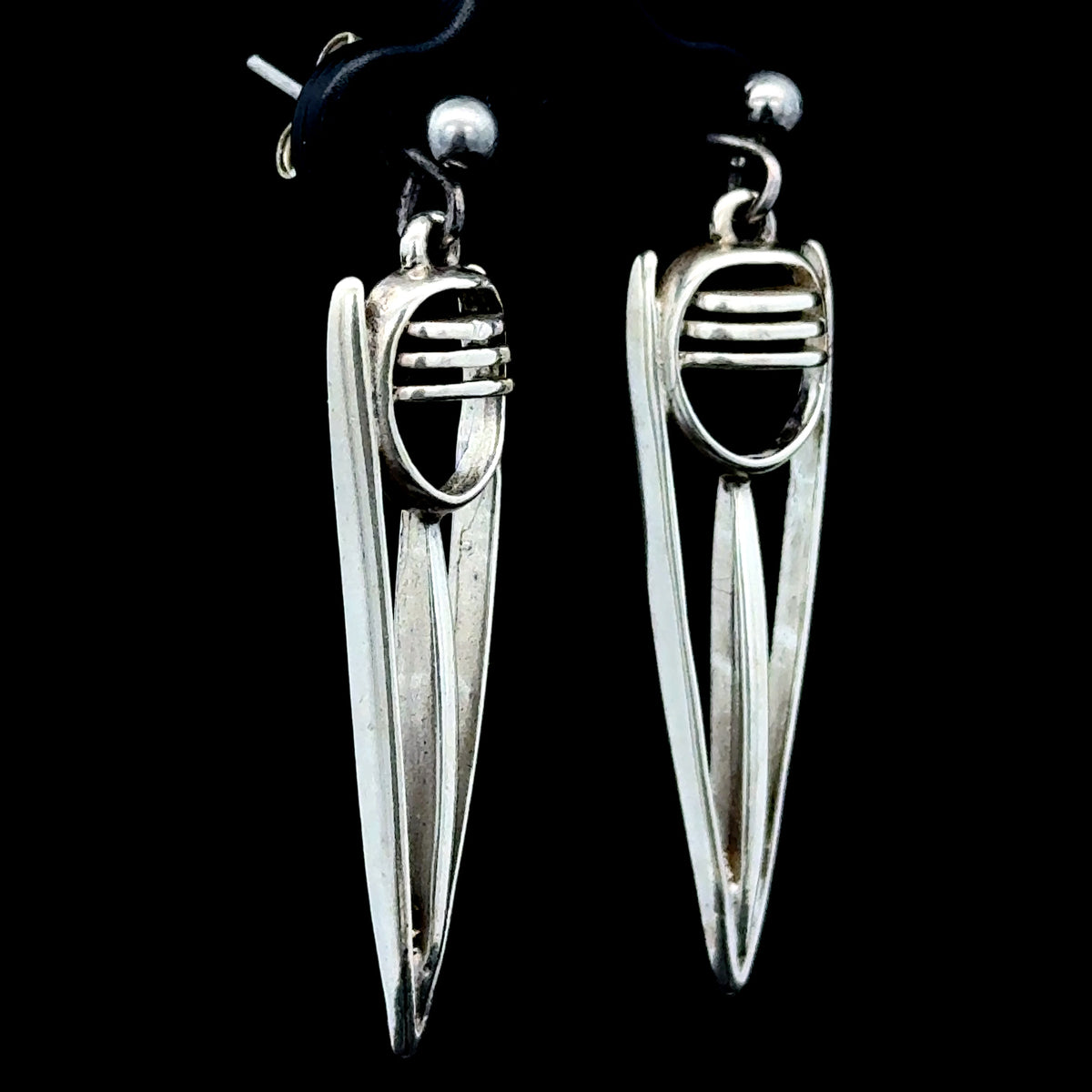 Silver Modern Geometric Drop Studs