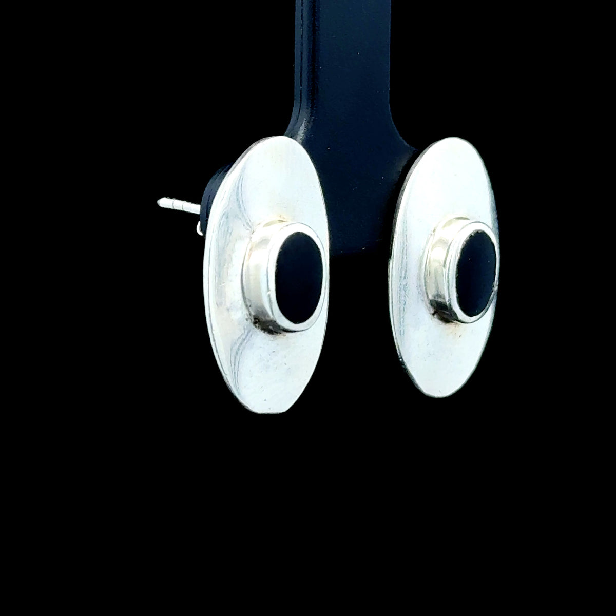 Silver Black Enamel Oval Studs