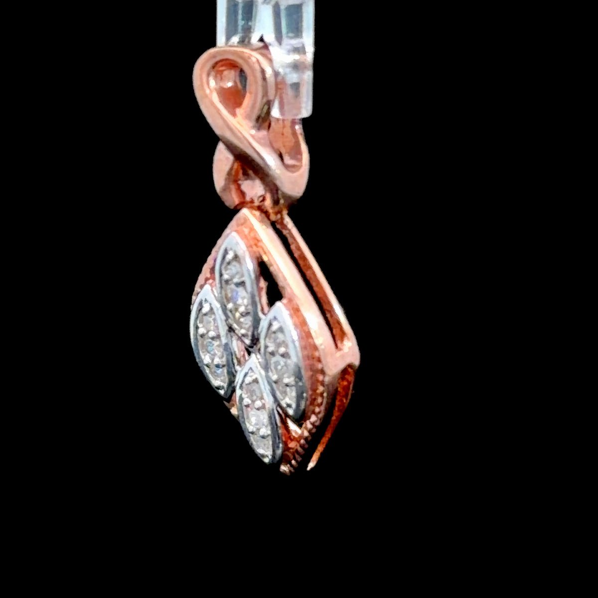 A Pretty Silver Rose Gold Plated Diamond Drop Pendant 20mm Long