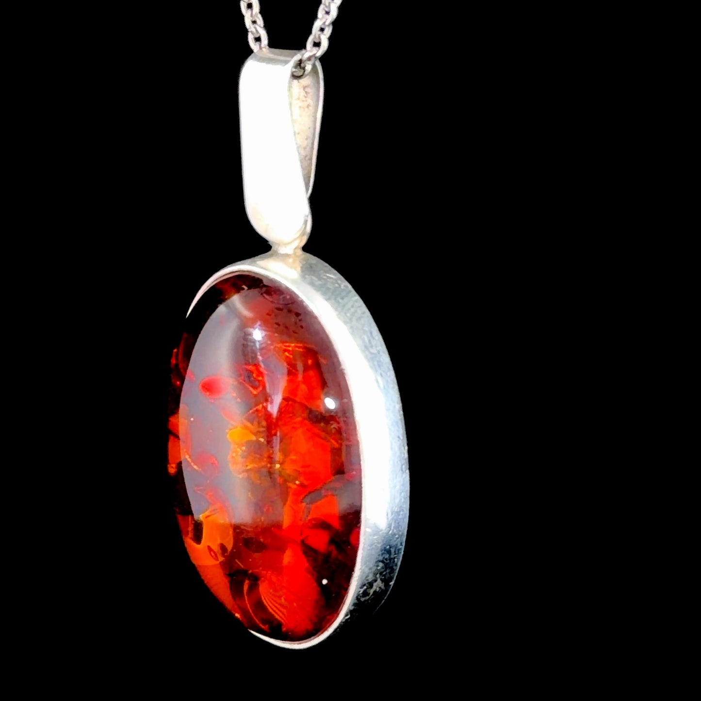 Silver & Amber Oval Pendant (Pendant Only)
