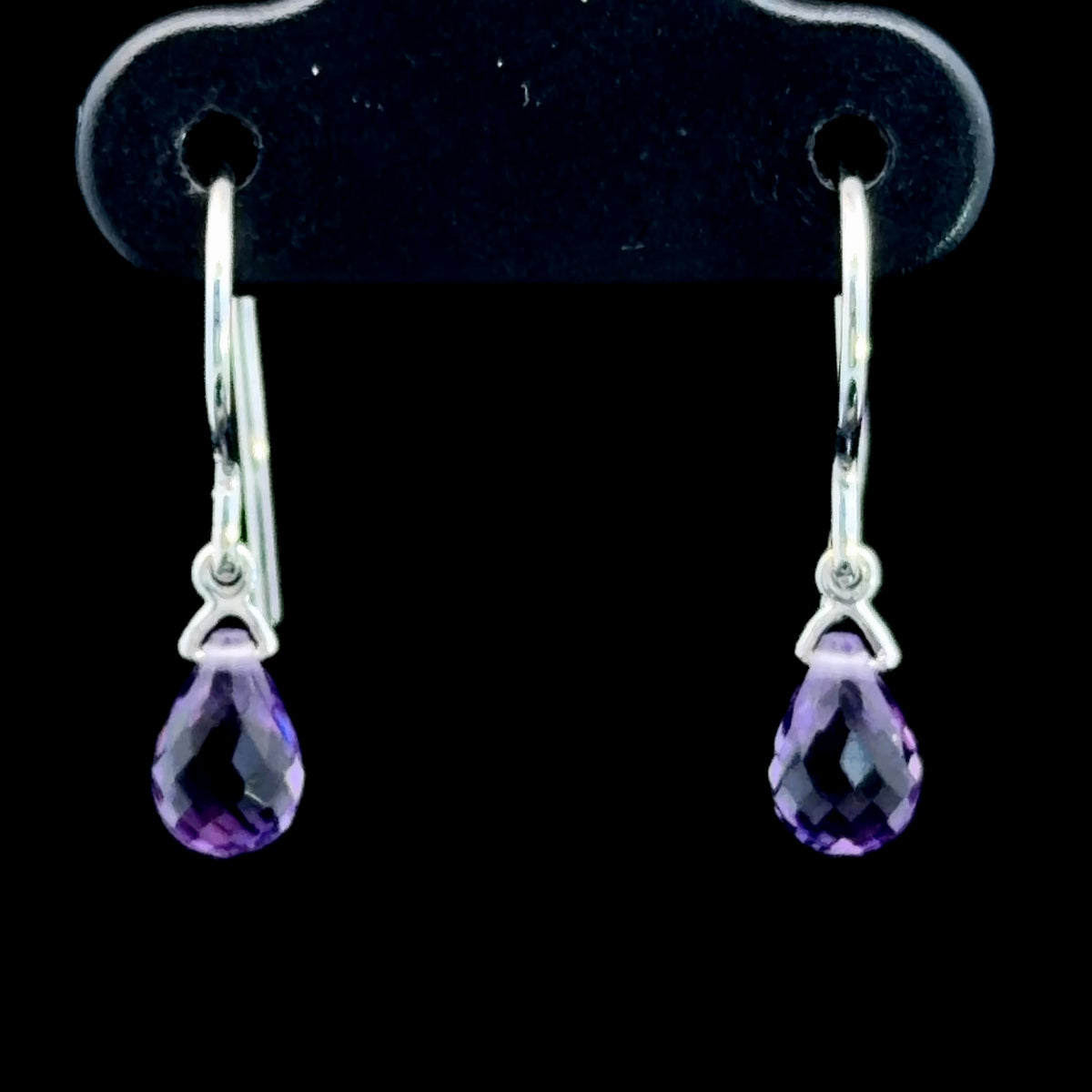 Sweet 9k White Gold Amethyst Briolette Cut Drop Earrings With A Hook Back