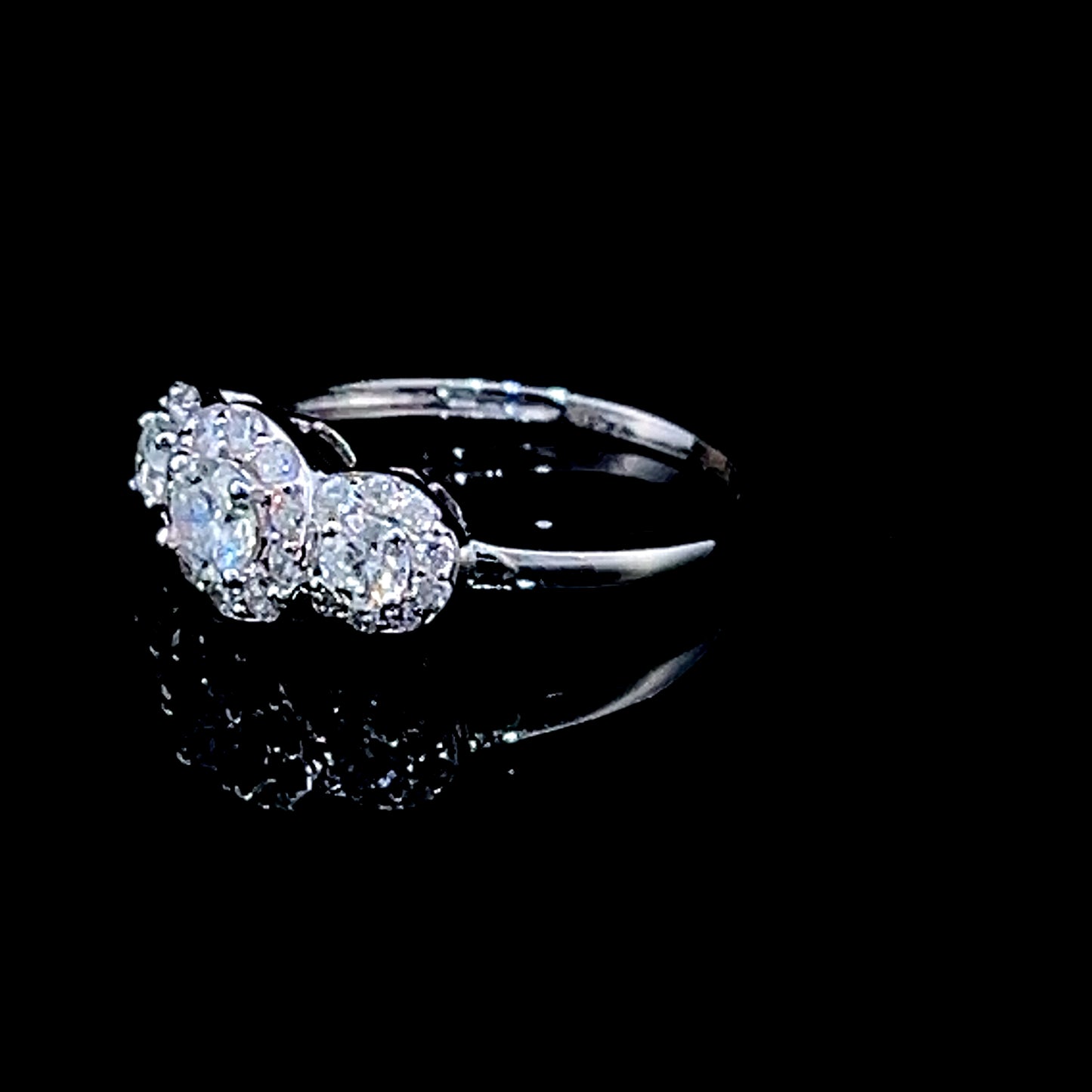 18K White Gold Diamond Trilogy Halo Ring APPX 0.75 CTS