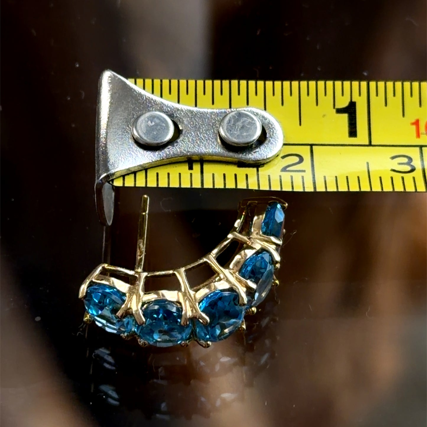 14k Yellow Gold Oval Blue Topaz 5 Stone Stud Earrings