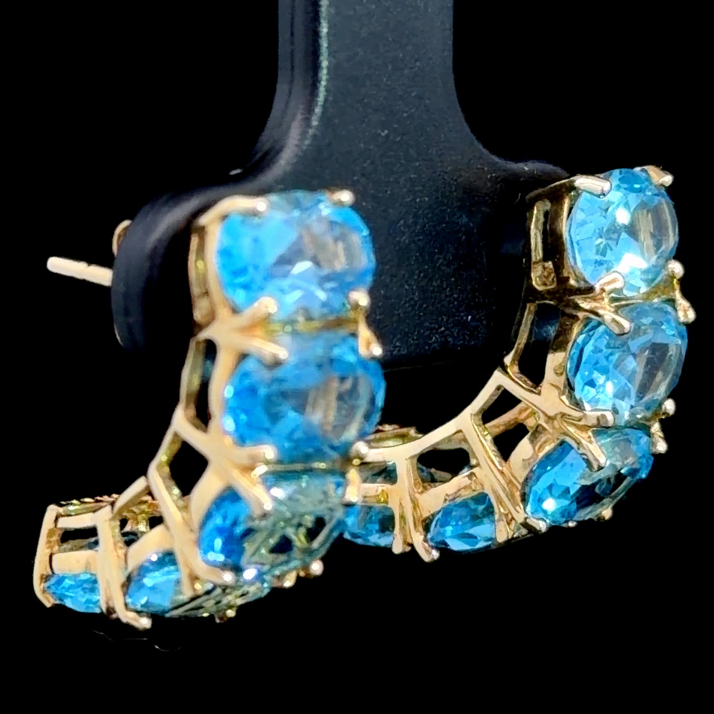 14k Yellow Gold Oval Blue Topaz 5 Stone Stud Earrings