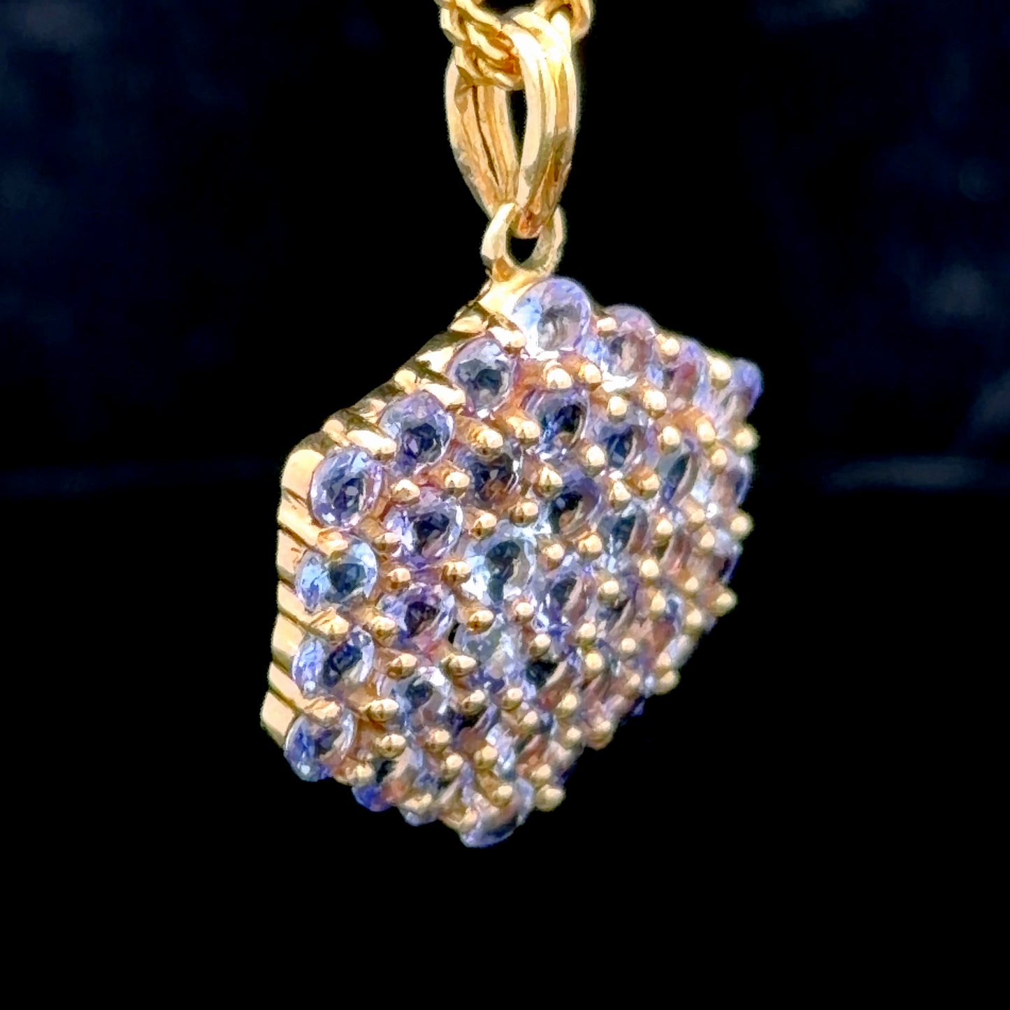 9k Yellow Gold Tanzanite Hexagonal Cluster Pendant Necklace