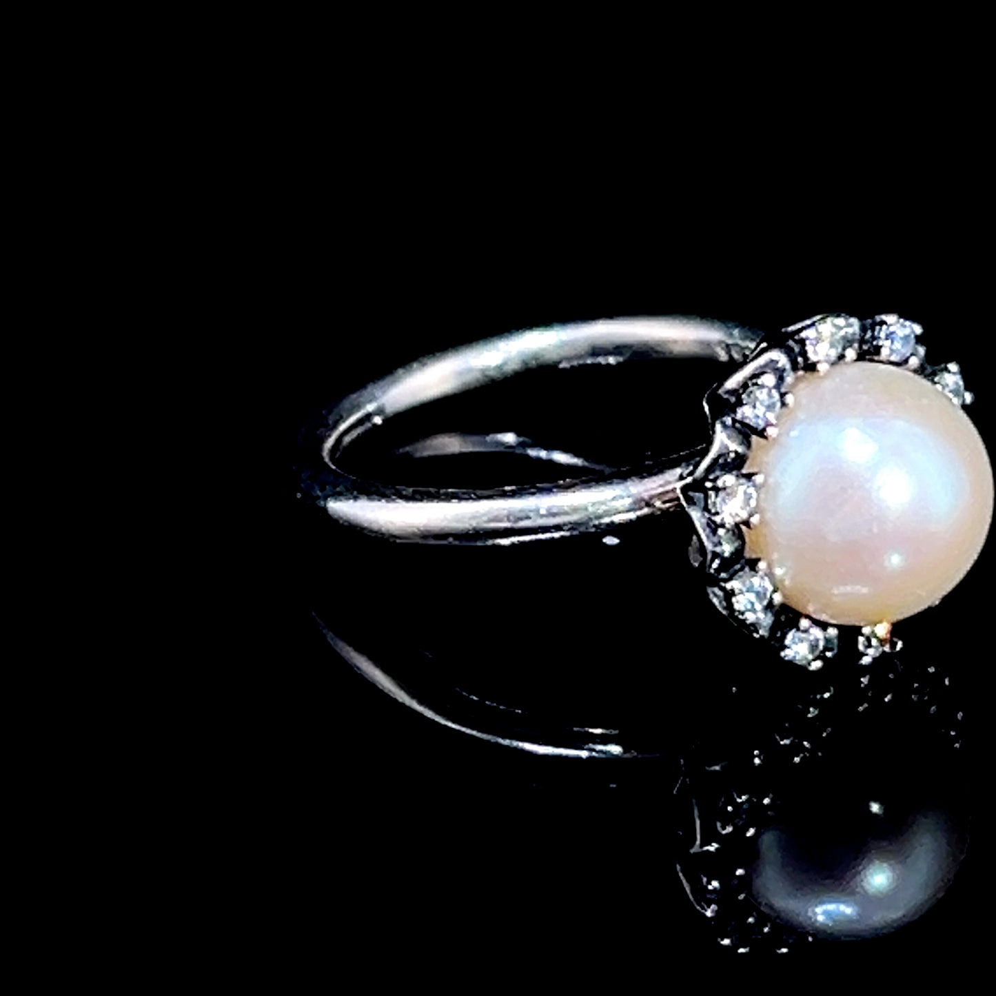Silver Pandora Pearl & Cubic Zirconia Ring