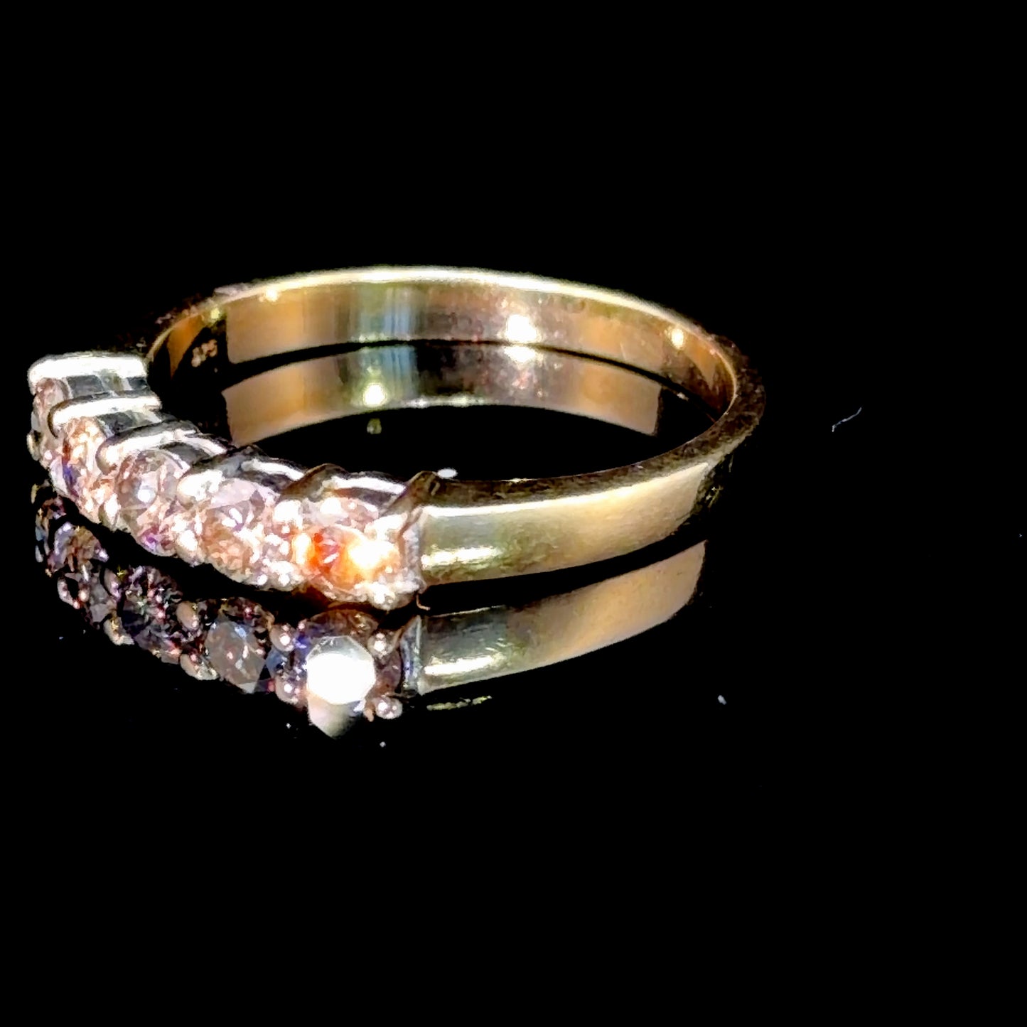 9k Yellow Gold 5 Stone Champagne Diamond Ring 0.8 Cts