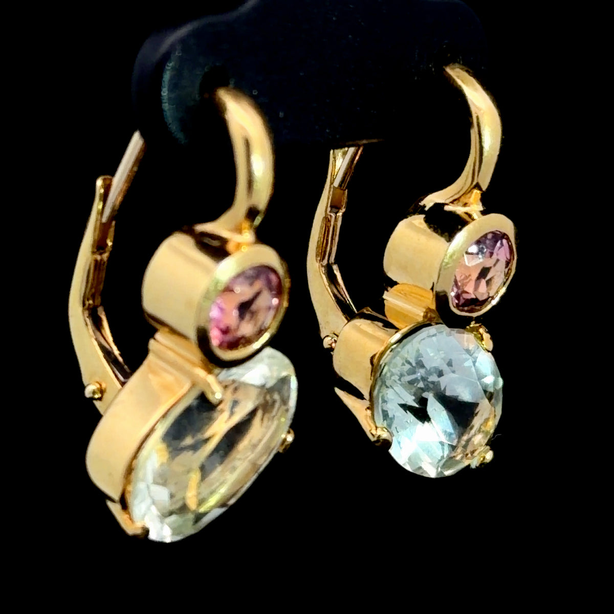 Stunning 18k Yellow Gold Aquamarine & Pink Tourmaline Hinged Lever Back Continental Clip Earrings (We Have the Matching Ring Code 8556)