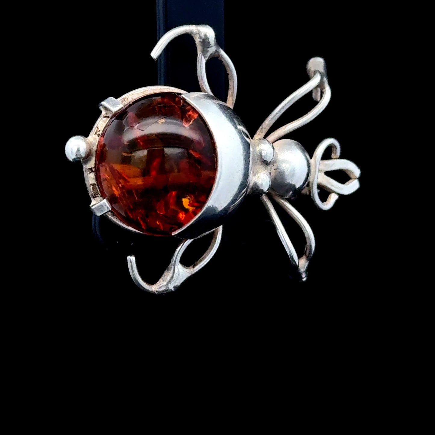 Silver Amber Stag Beetle Brooch