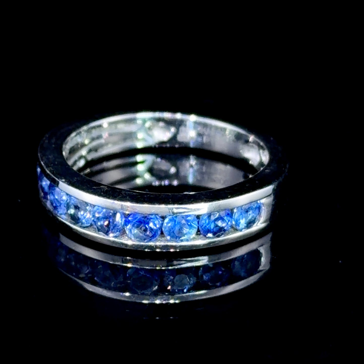 Lovely Platinum Channel Set Sapphire Half Eternity Ring Appx 0.6 Cts