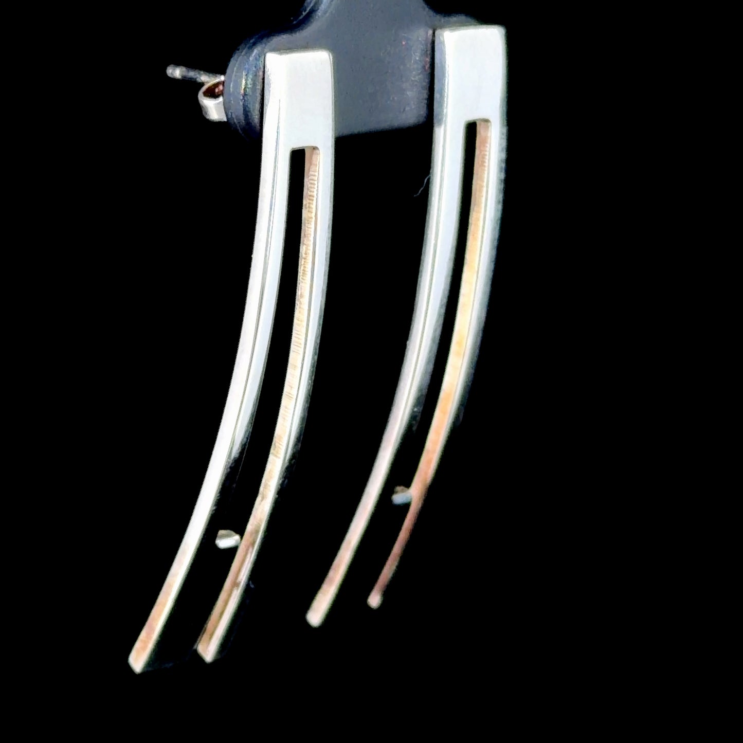 Silver Gucci Square G Bar Long Stud Earrings