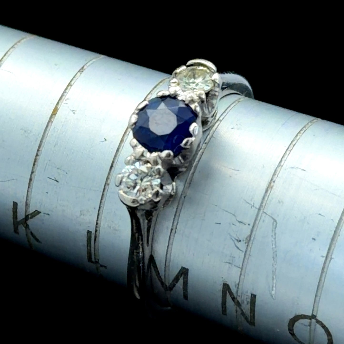18K White Gold Sapphire & Diamond 3 Stone Ring