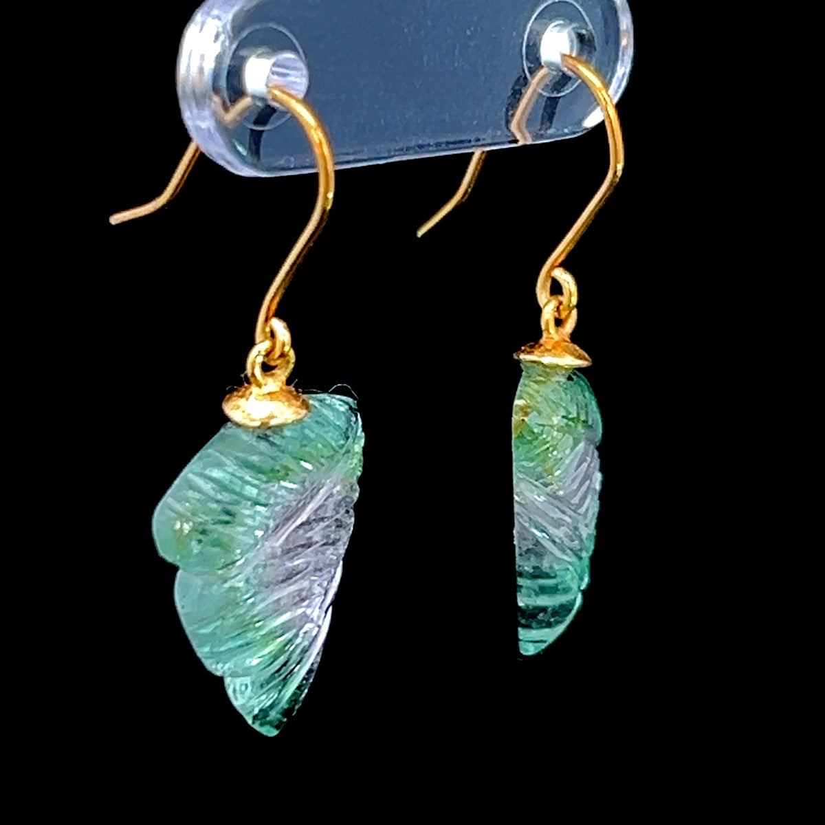 9K Yellow Gold Watermelon Tourmaline Hook Drop Earrings