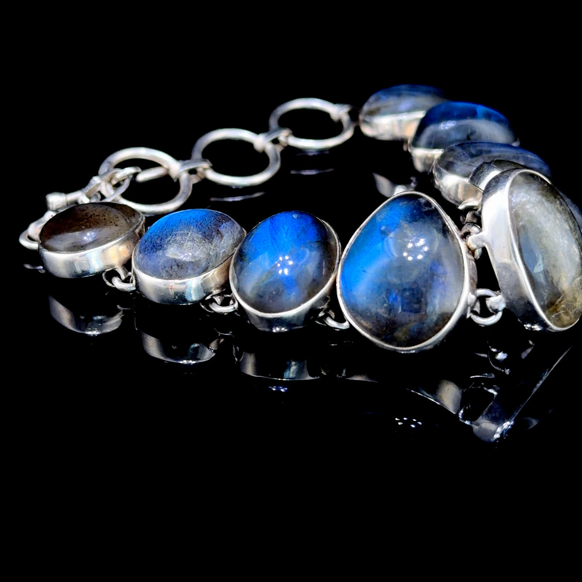 Stunning 925 Silver Laboradite Gradated Adjustable Toggle Bracelet