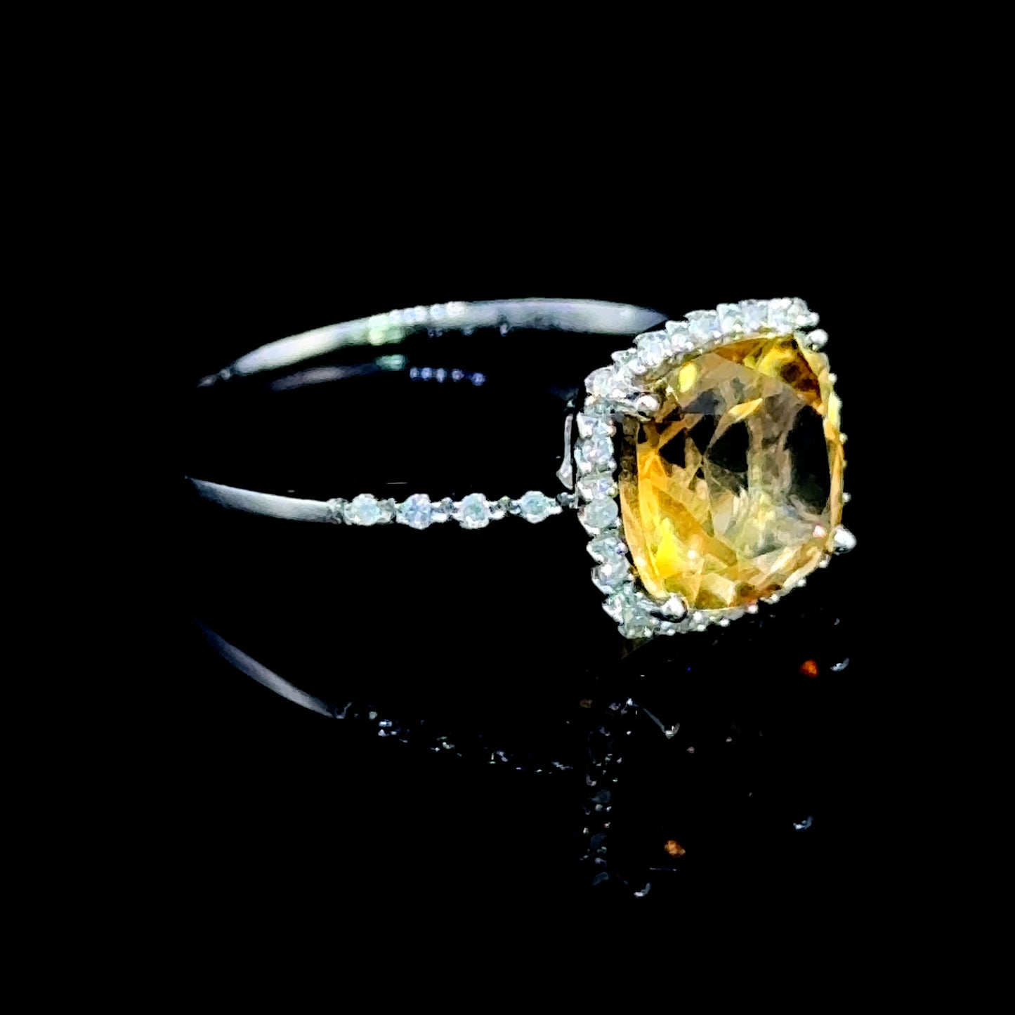 9K White Gold Citrine & Diamond Halo Ring