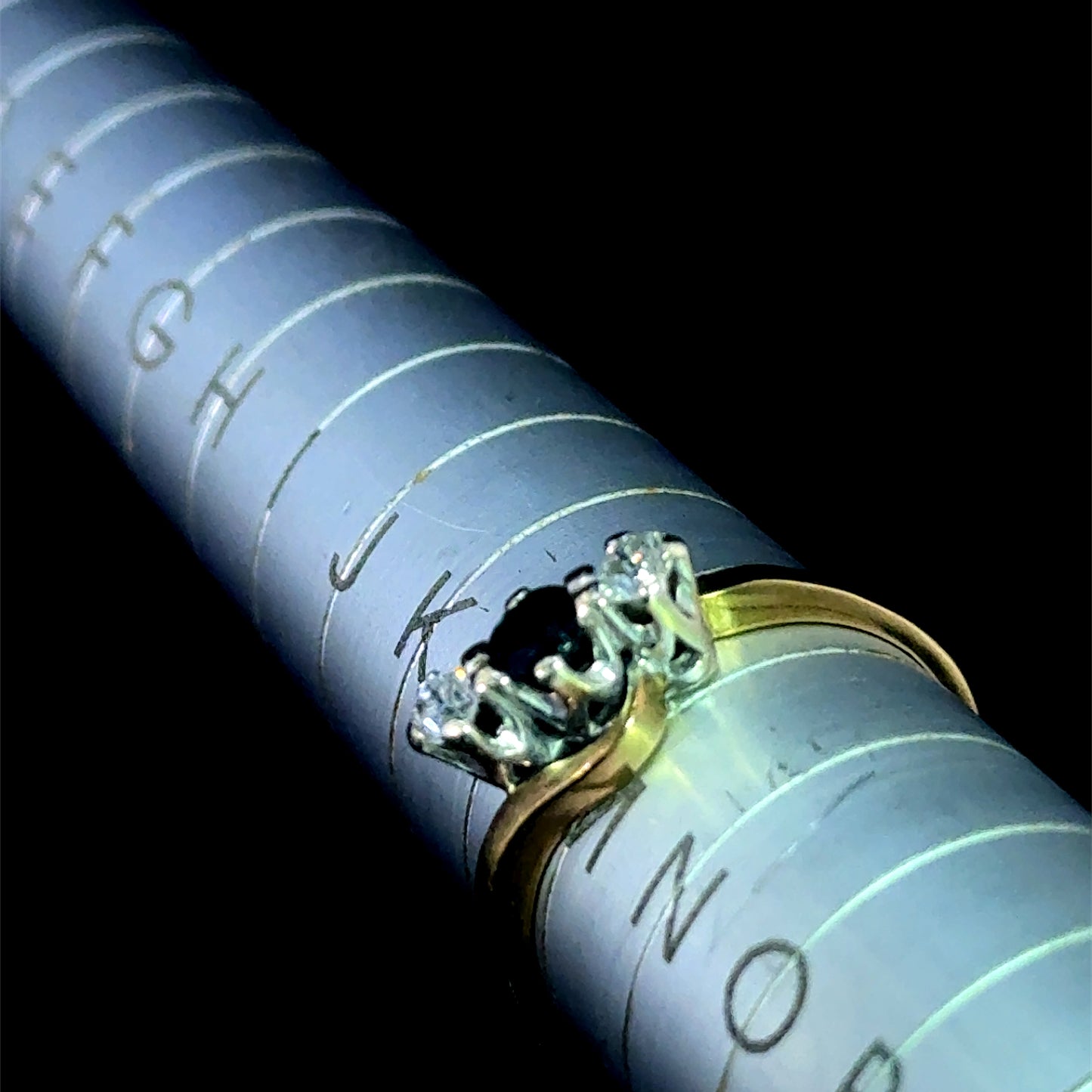 9K Yellow Gold Sapphire & Diamond Crossover 3 Stone Ring