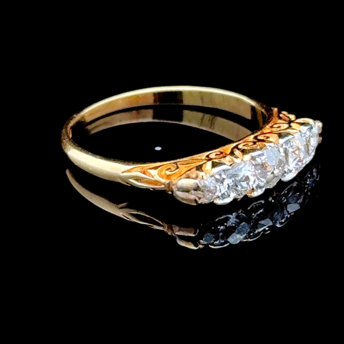 18K Yellow Gold 5 Stone Old Cut Diamond Ring APPX 0.5 CTS