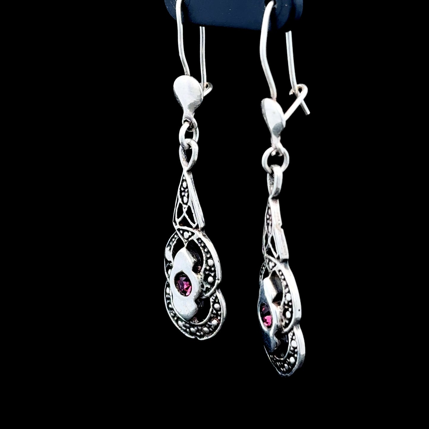 Silver Amethyst Drop Hook Earrings