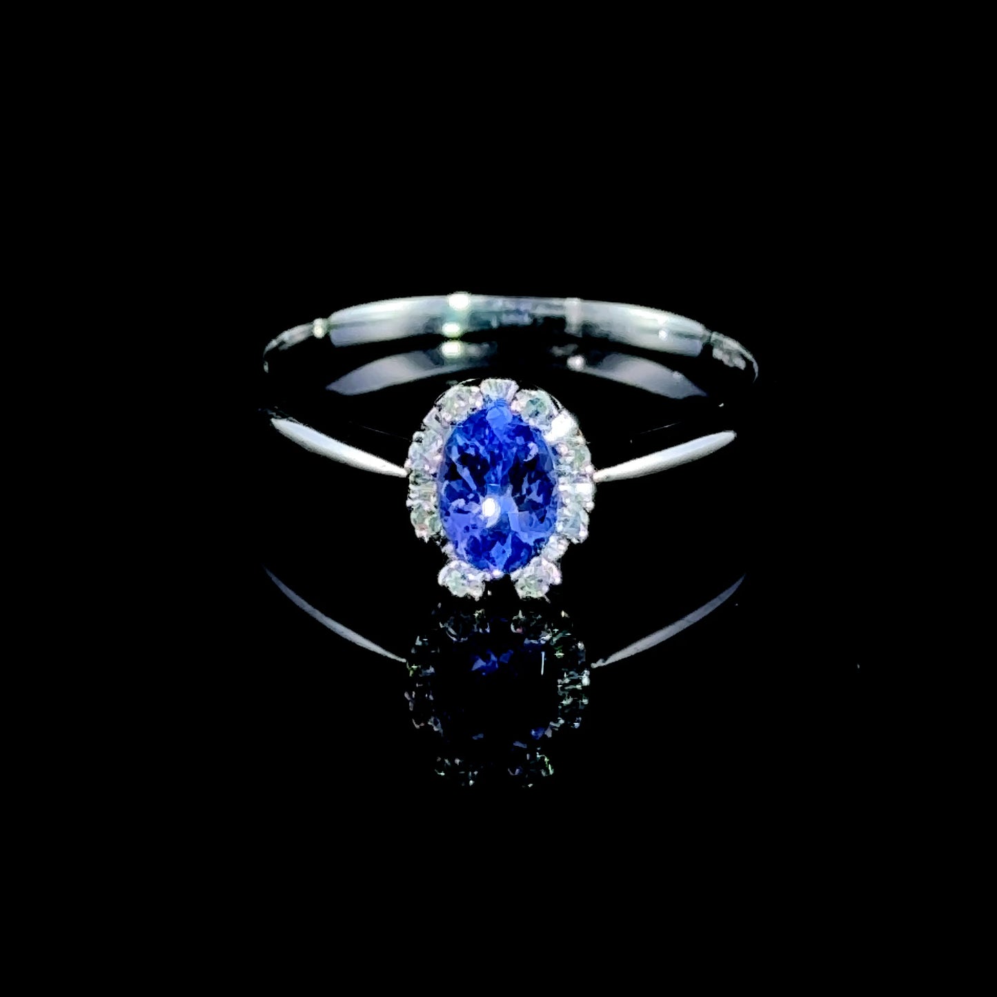 9K White Gold Tanzanite & Diamond Cluster Ring