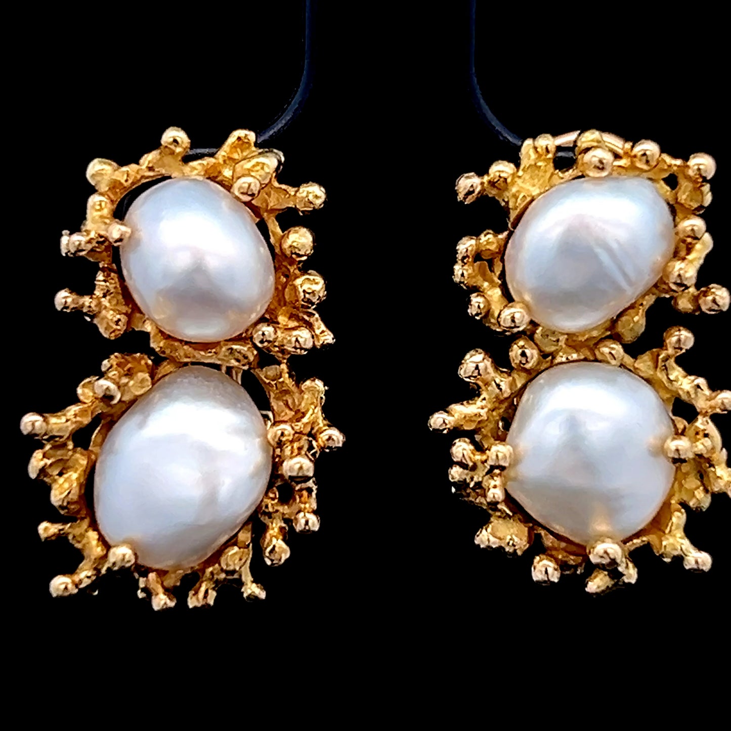 18K Yellow Gold Baroque Twin Pearl Earrings with Omega Clip Backs
