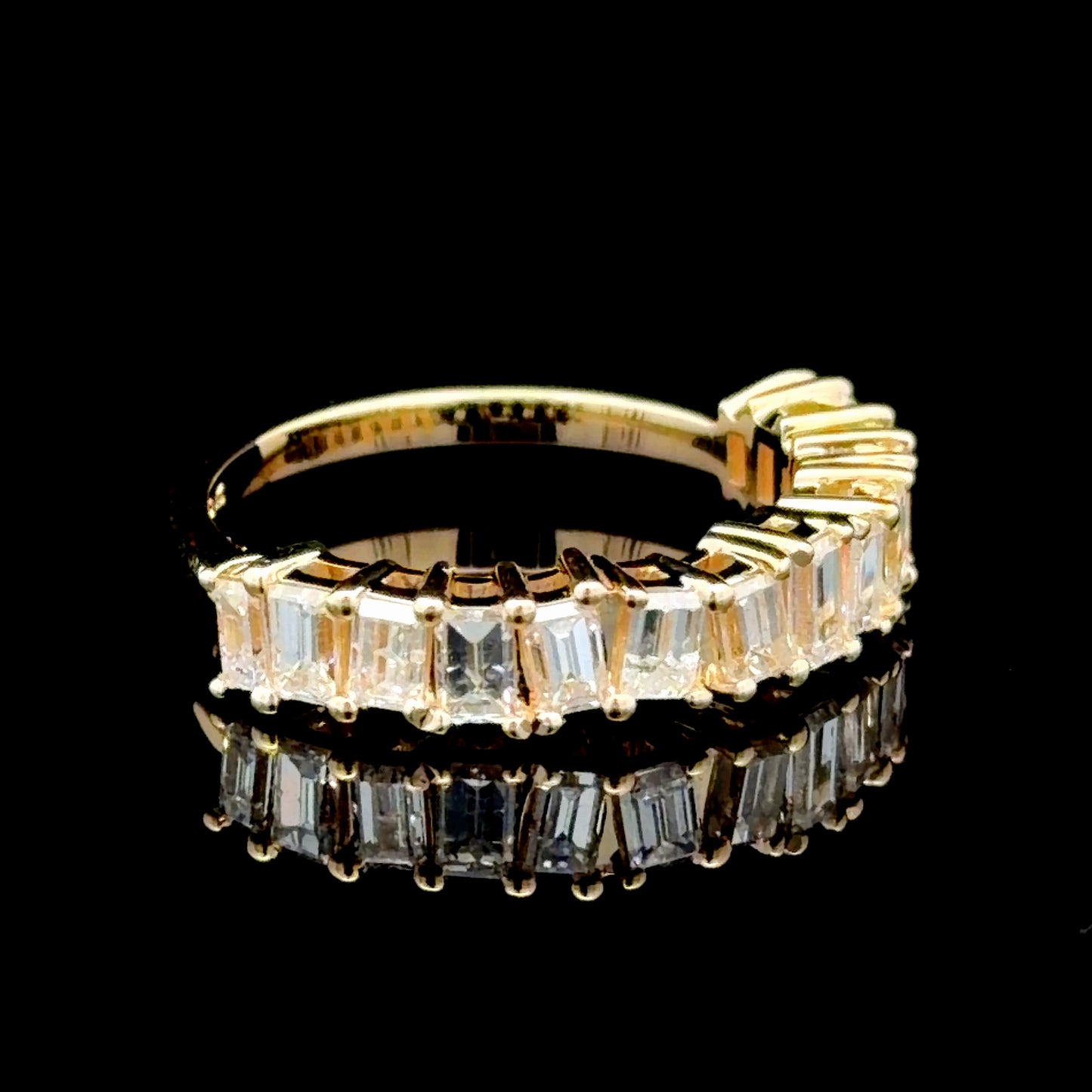 14K Yellow Gold Baguette Diamond Half Eternity Ring 1.5 Cts