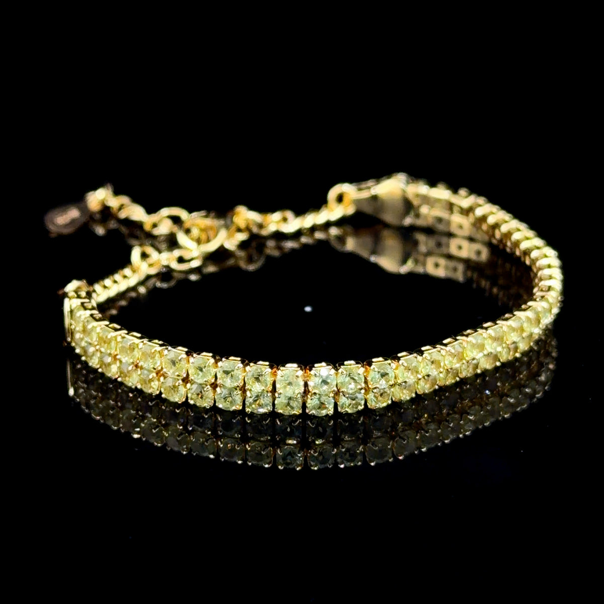 A Very Pretty Quality Sterling Silver & Accented In Gold Peridot Double Row Bracelet With Lobster Clasp