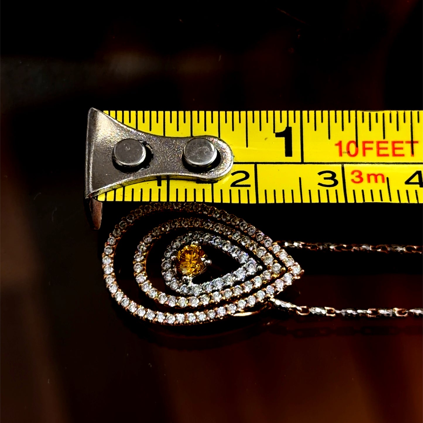 Fabulous 18k Yellow & White Gold Yellow & White Diamond Concentric Articulated Pear Pendant & Chain Appx 1.0 Cts