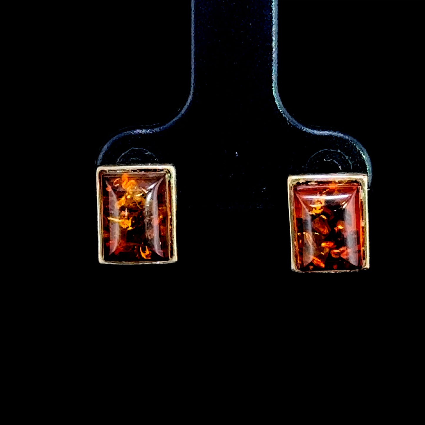 9K Yellow Gold Amber Rectangular Studs