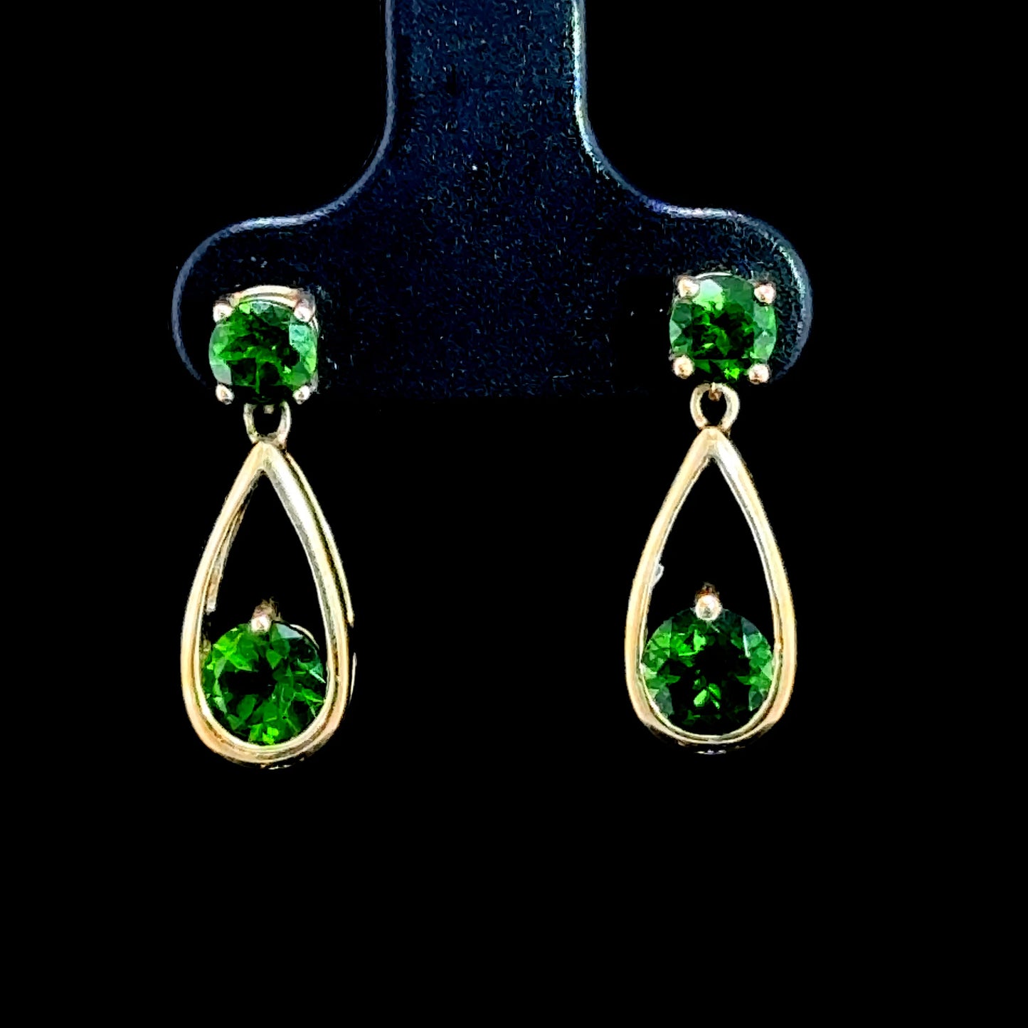 9K Yellow Gold Chrome Diopside Drop Studs