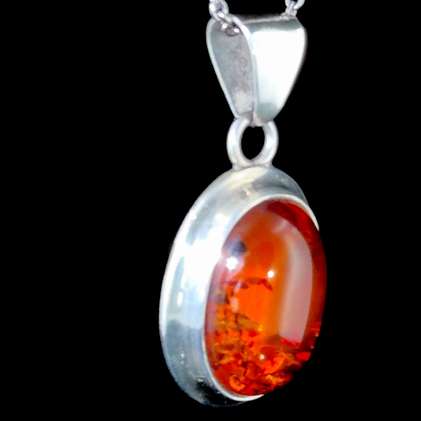 Silver & Amber Oval Drop Pendant