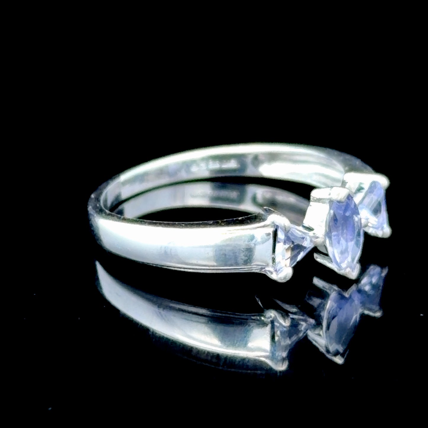 9k White Gold Marquise and Trillion Cut Tanzanite Trilogy Ring in White Gold