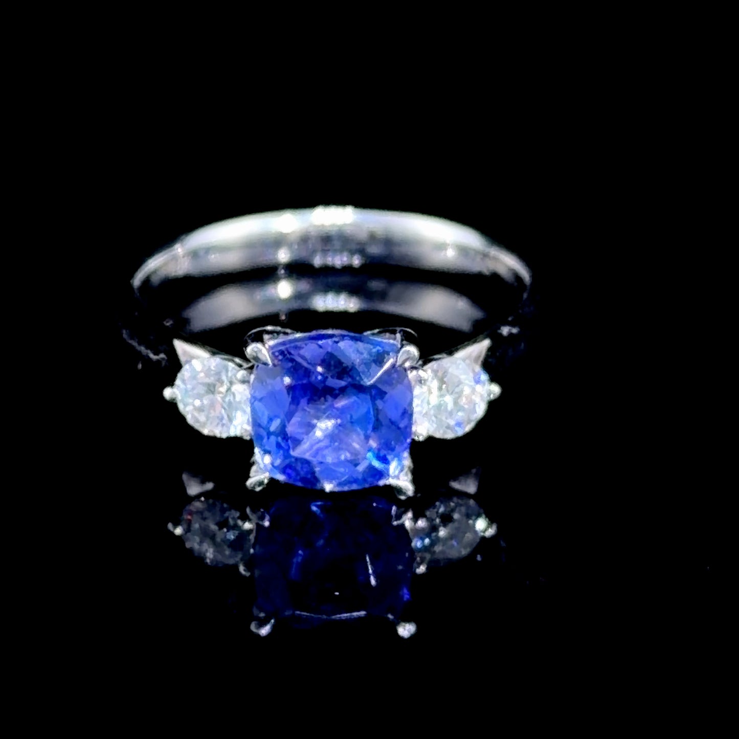 18k White Gold Tanzanite & Diamond Trilogy Ring