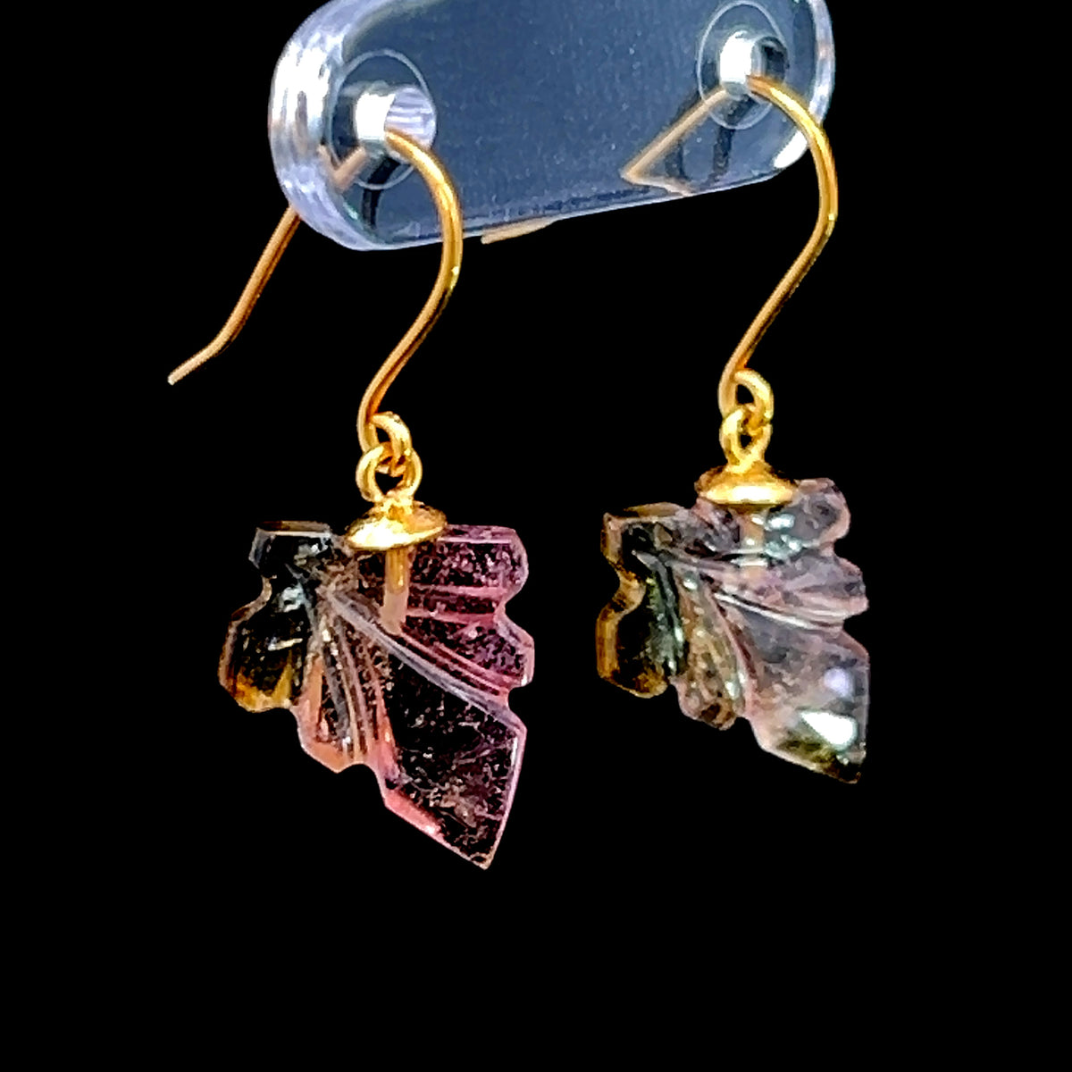 9K Yellow Gold Watermelon Tourmaline Hook Earrings