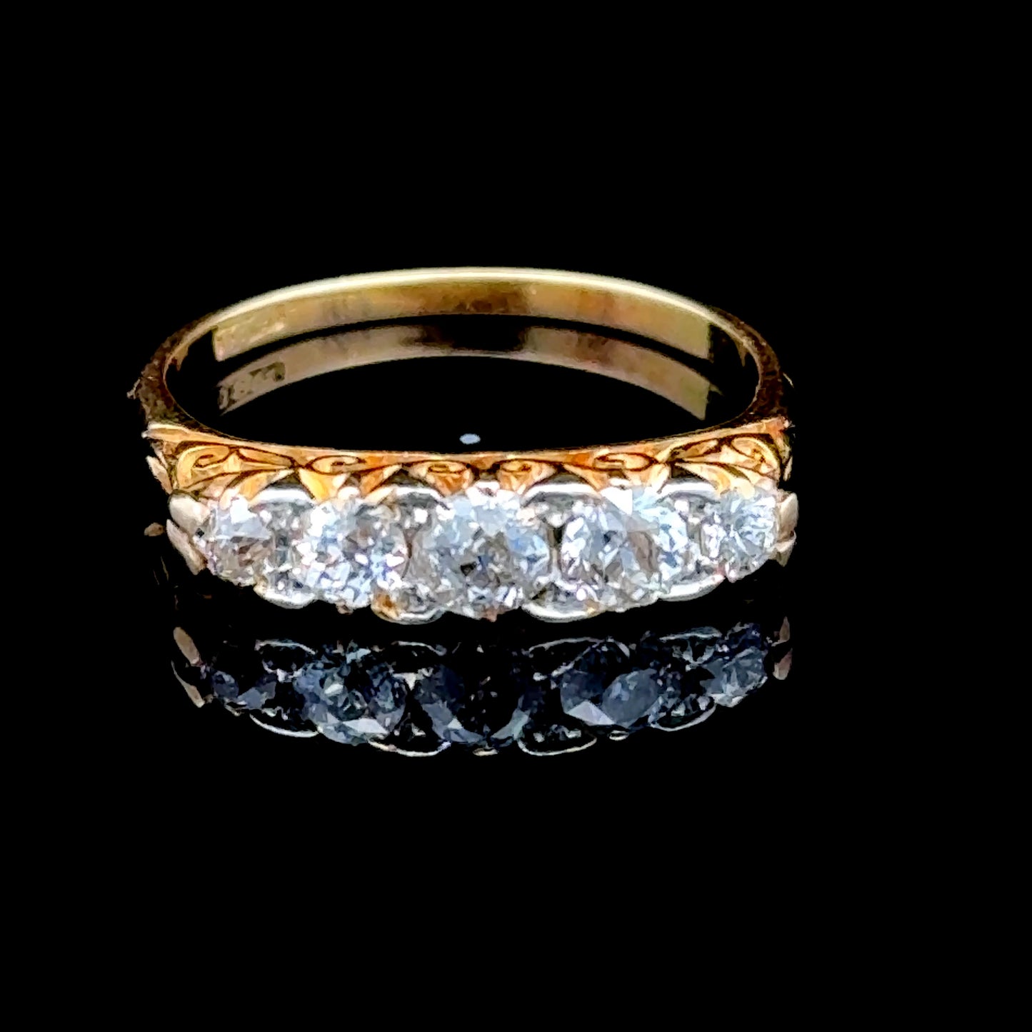 18K Yellow Gold 5 Stone Old Cut Diamond Ring APPX 0.5 CTS