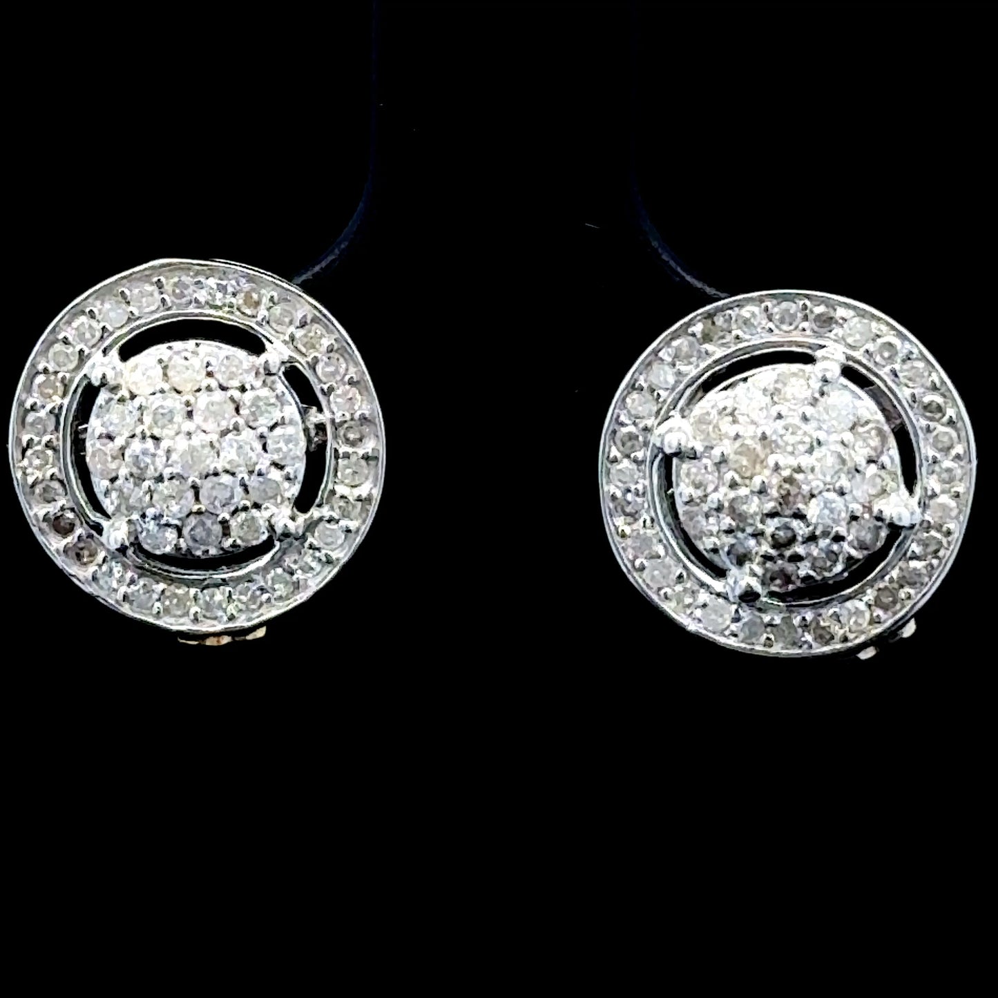 9K White Gold Diamond Cluster Studs with Halo
