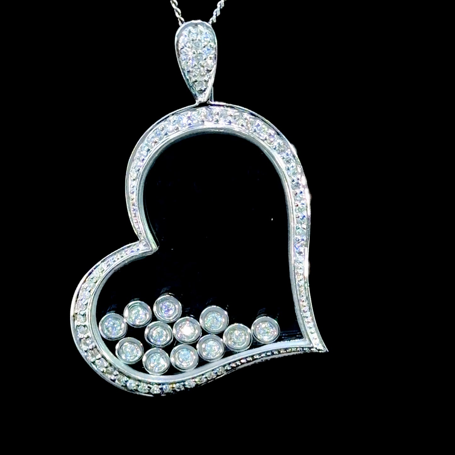 18k White Gold Floating Diamond Heart Pendant Appx 0.5 Cts G-H Colour Vs-Si
