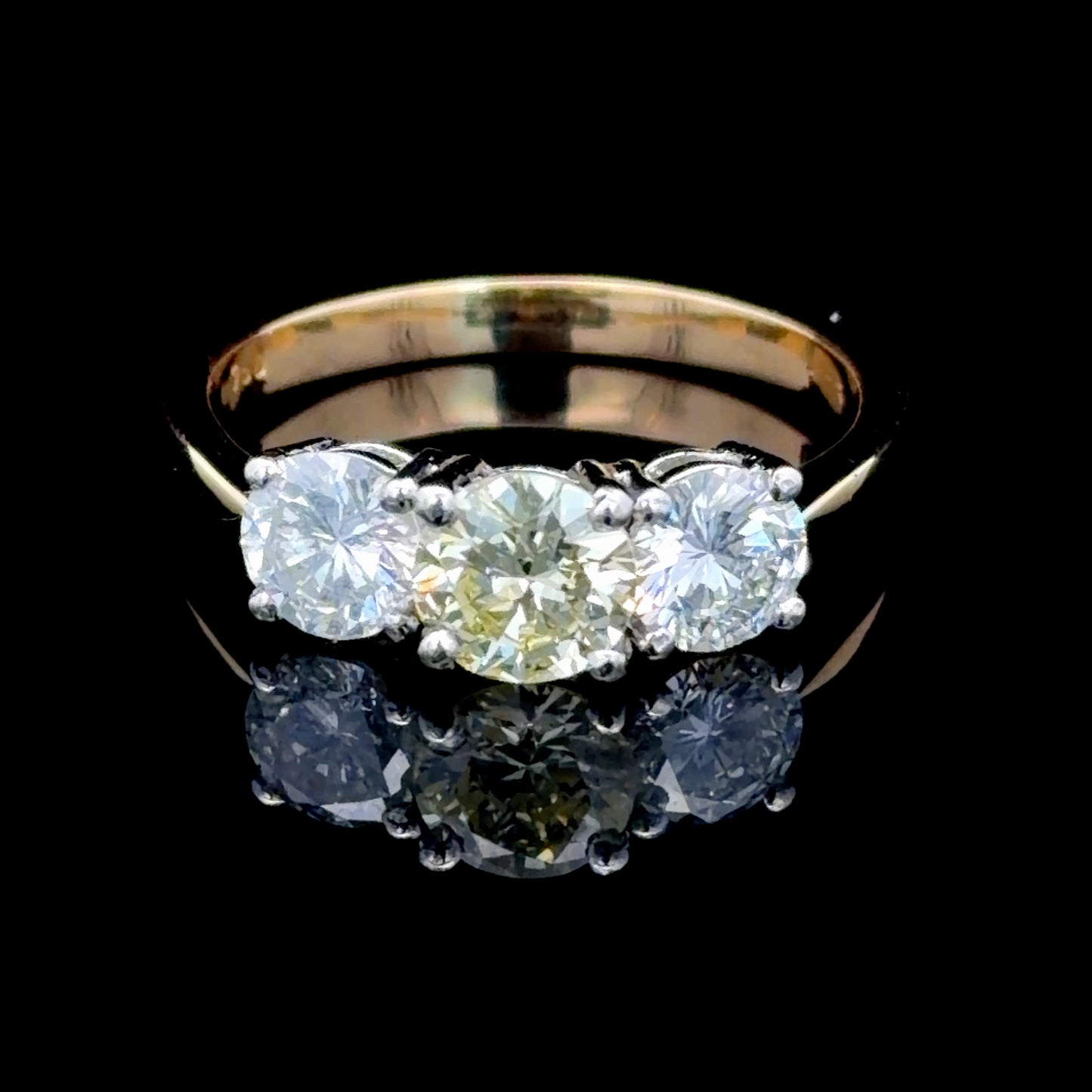 18k Yellow Gold 3 Stone Diamond Ring Yellow Centre Stone Appx. 1.9Cts Total