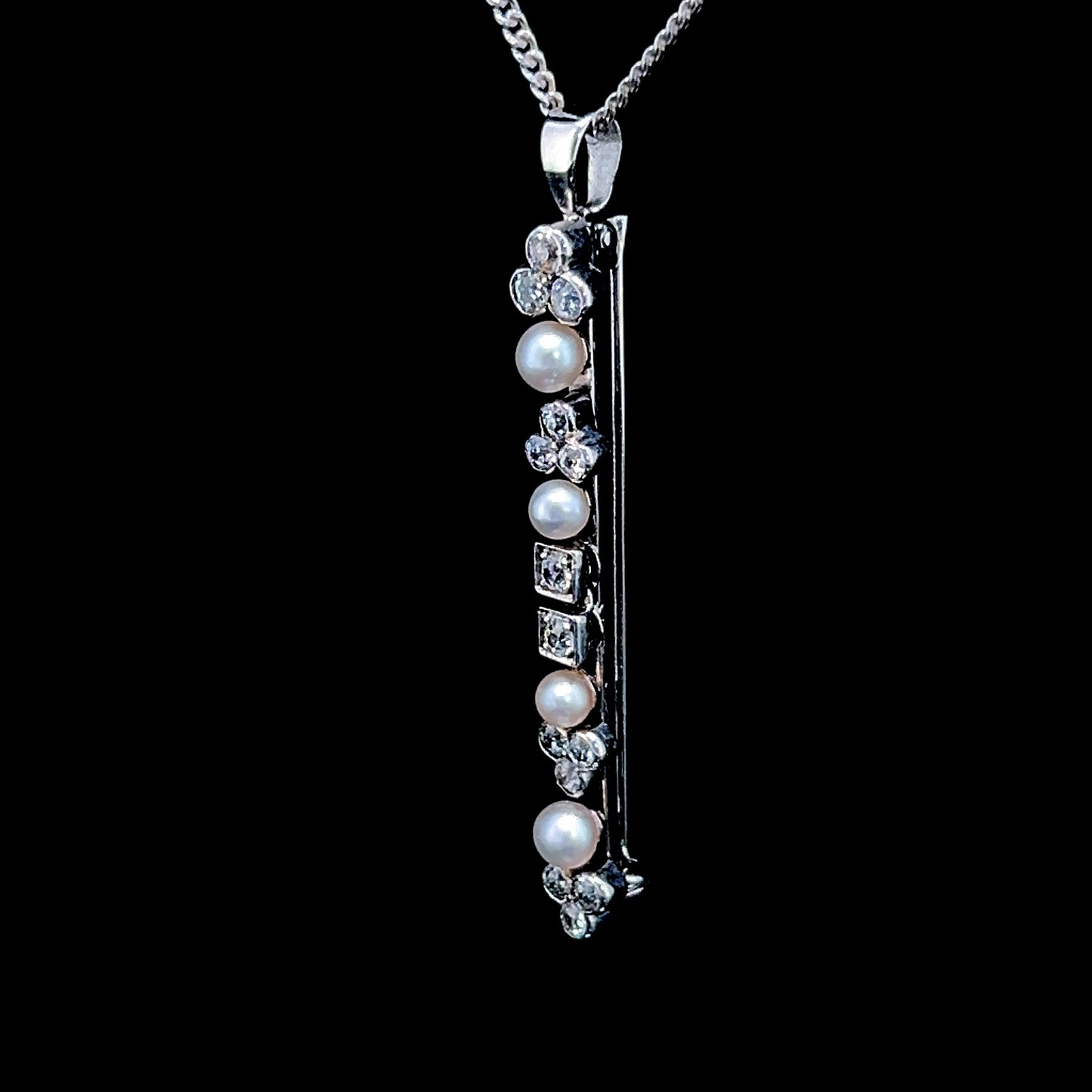 18K White Gold & Silver Victorian Pearl & Diamond Brooch / Pendant