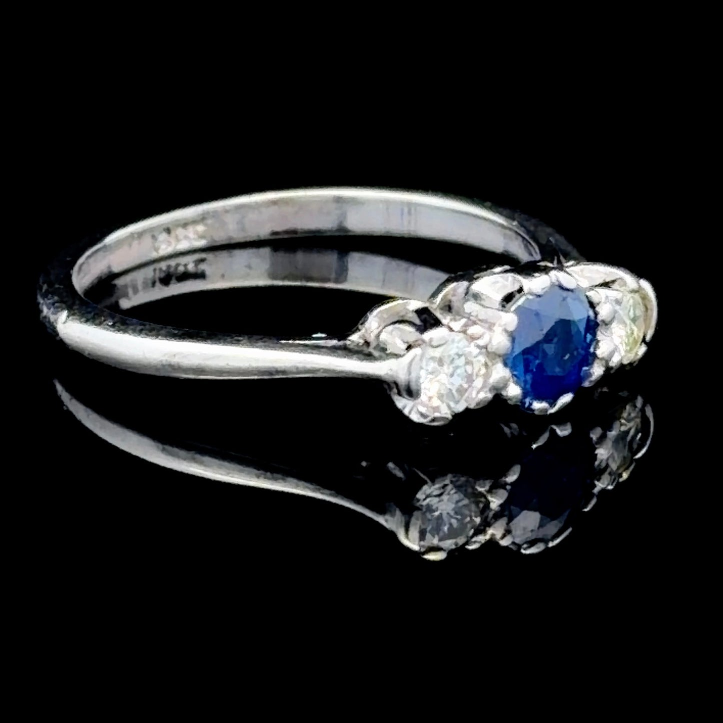 18K White Gold Sapphire & Diamond 3 Stone Ring