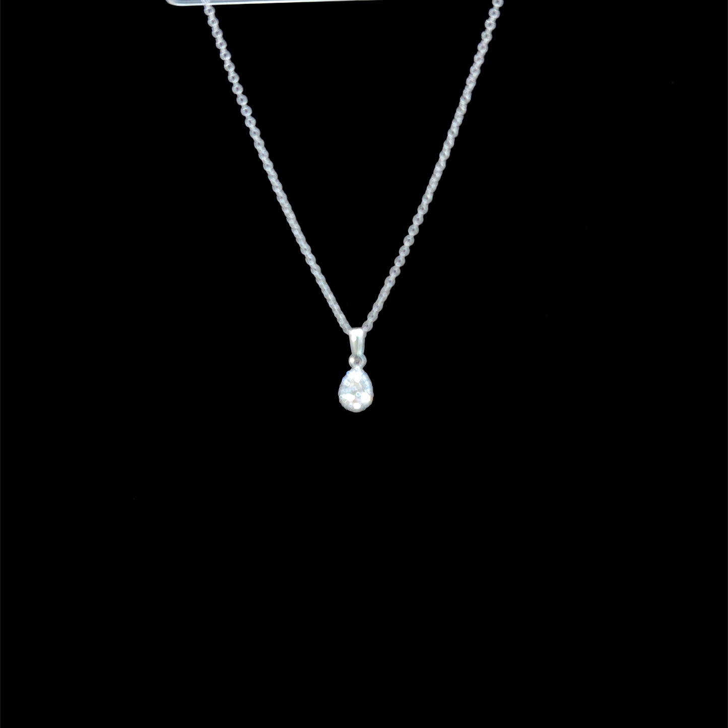 Lovely 18k White Gold Diamond Pear Halo Pendant & Chain Having 2 Length Adjustments 16” & 17” 0.6 Cts