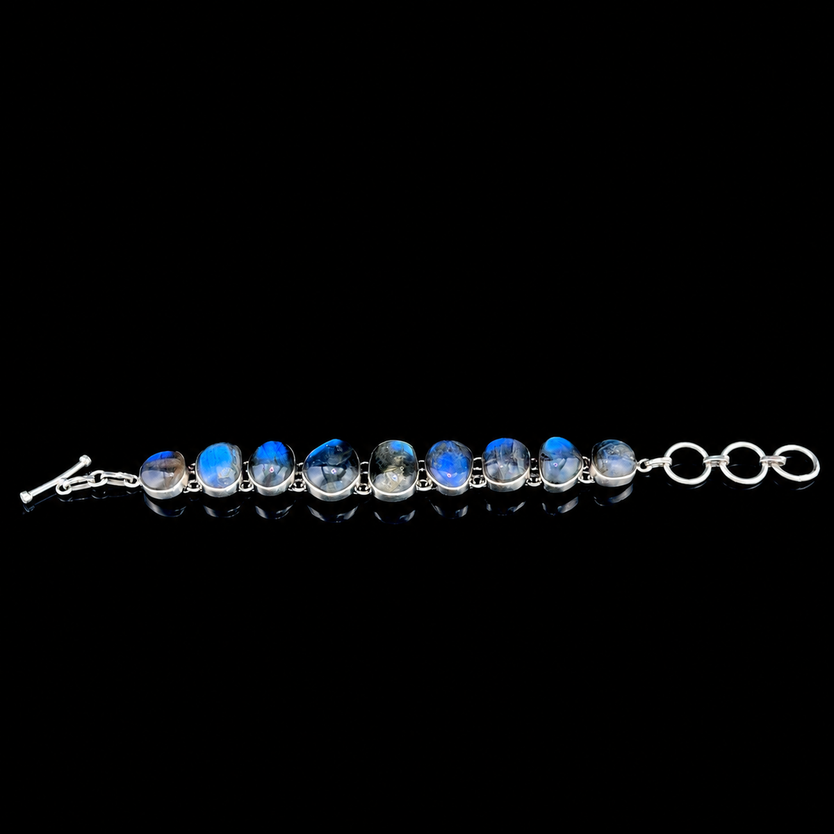 Stunning 925 Silver Laboradite Gradated Adjustable Toggle Bracelet