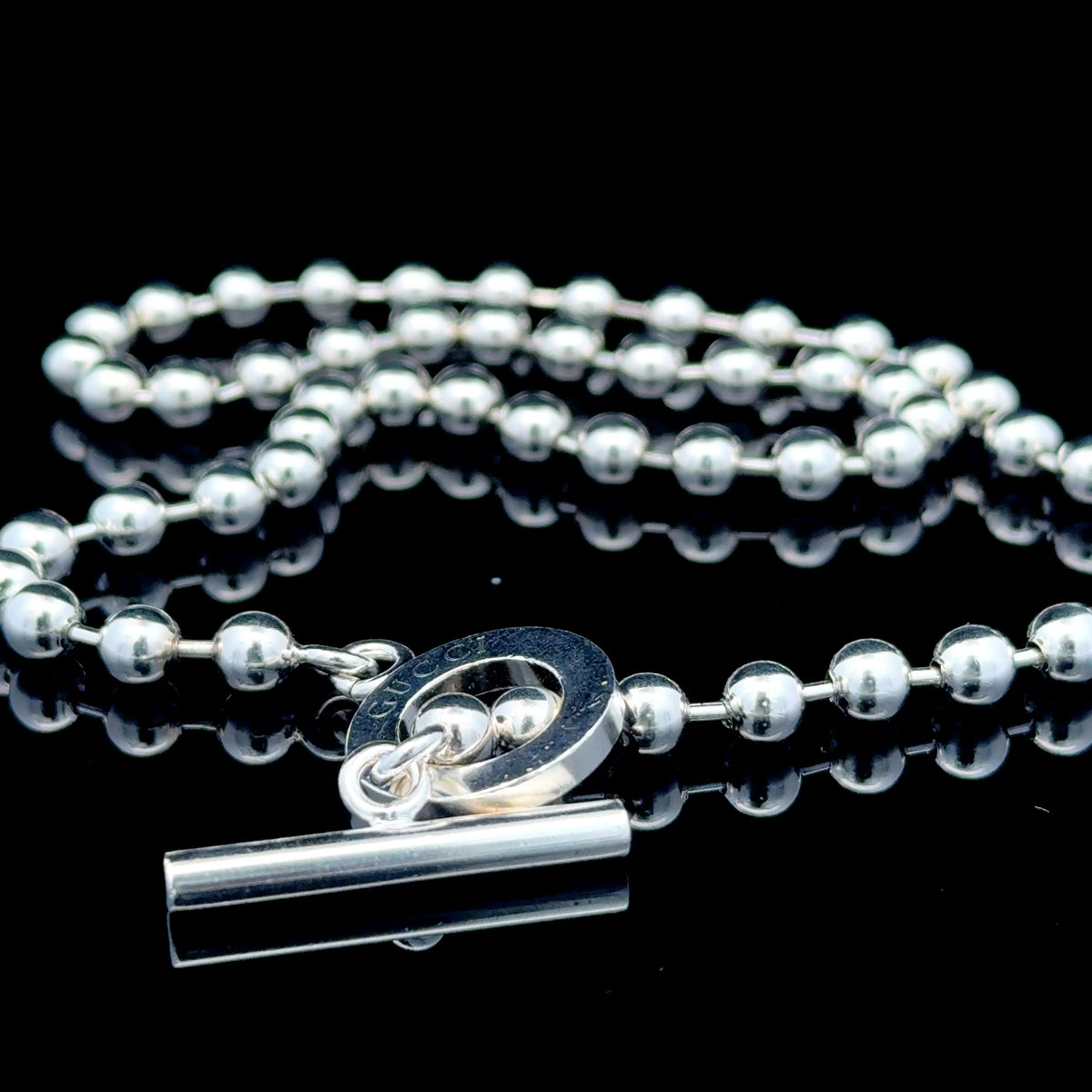 Silver Gucci Boule Bead & T-Bar Toggle Necklace