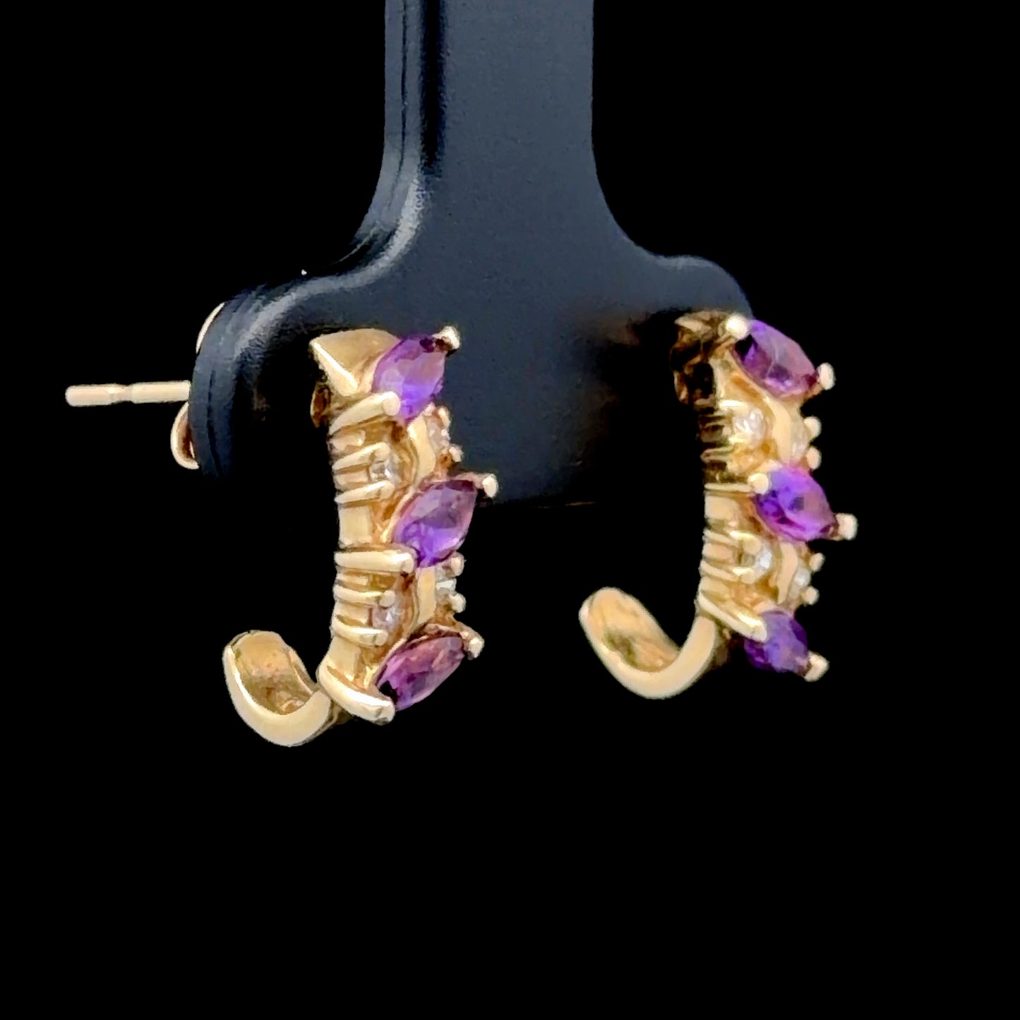 14k Yellow Gold Amethyst & Diamond Drop Stud Earrings