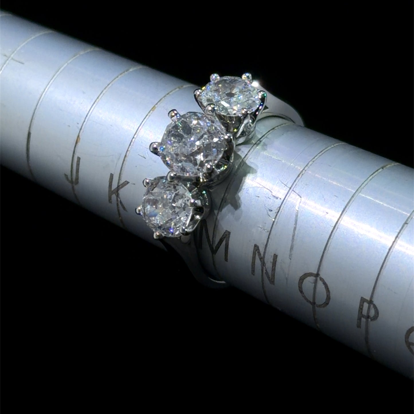 A Spectacular Platinum & Old Cut Diamond Trilogy Ring of 2.7 Cts