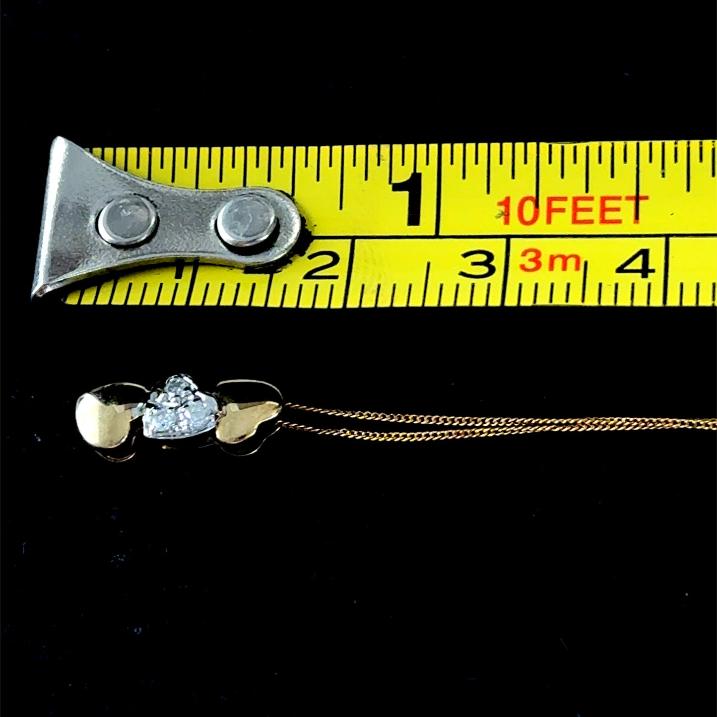 9K Yellow Gold Diamond Heart Drop Pendant & Chain