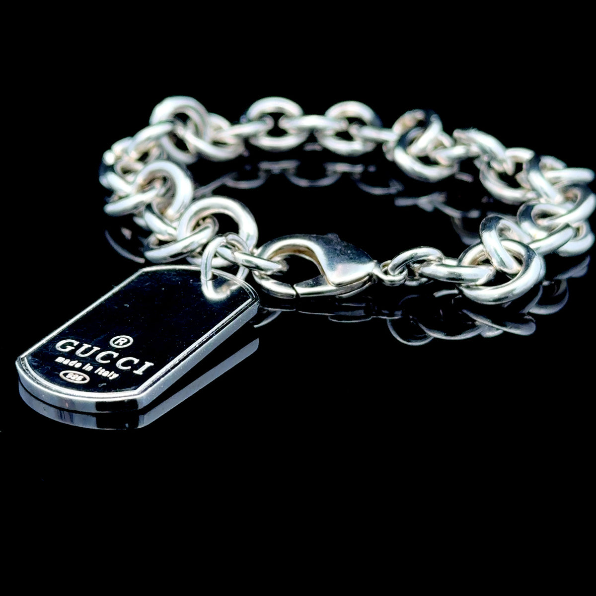 Silver Gucci Dog Tag Belcher Bracelet