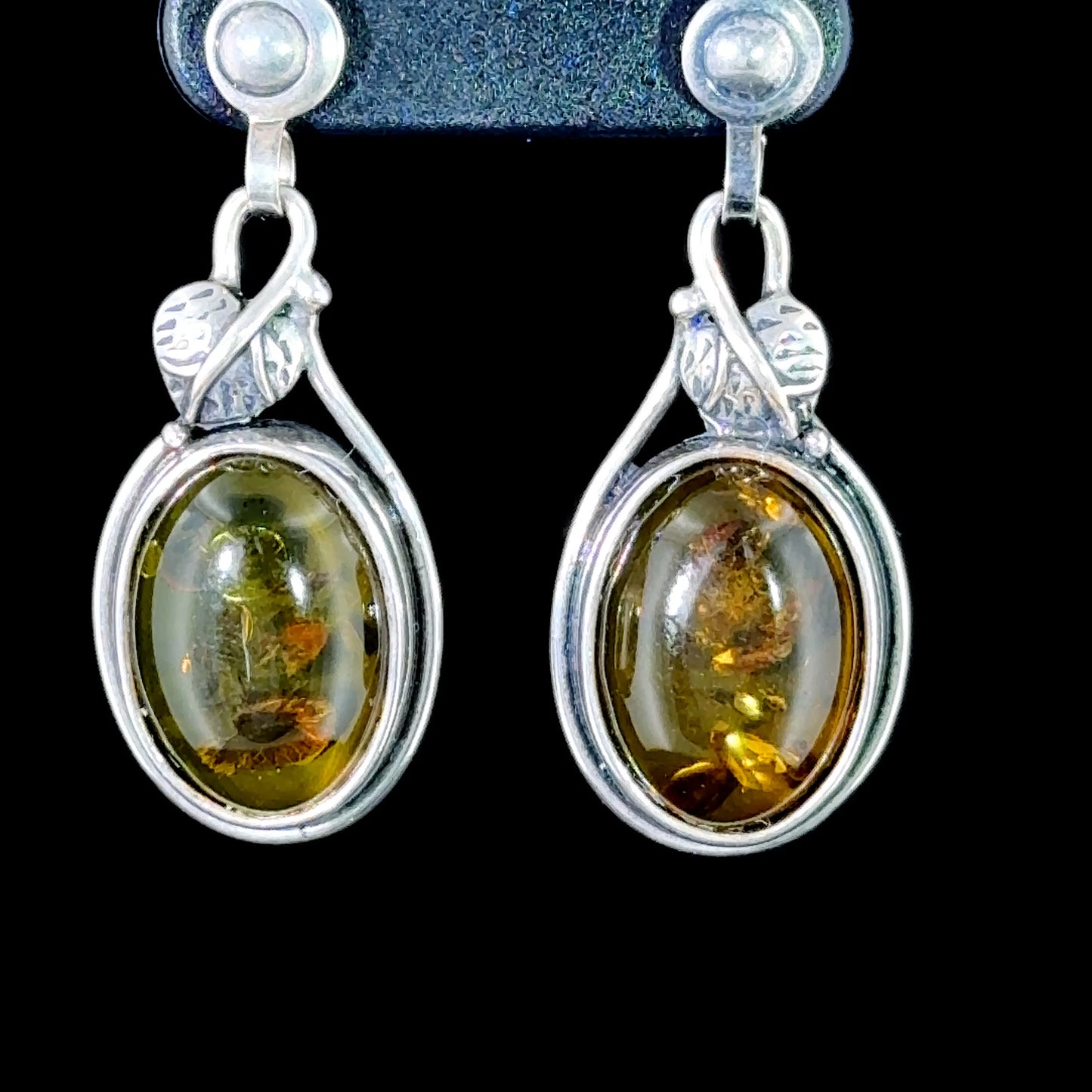 Lovely Silver & Amber Oval Drop Earrings