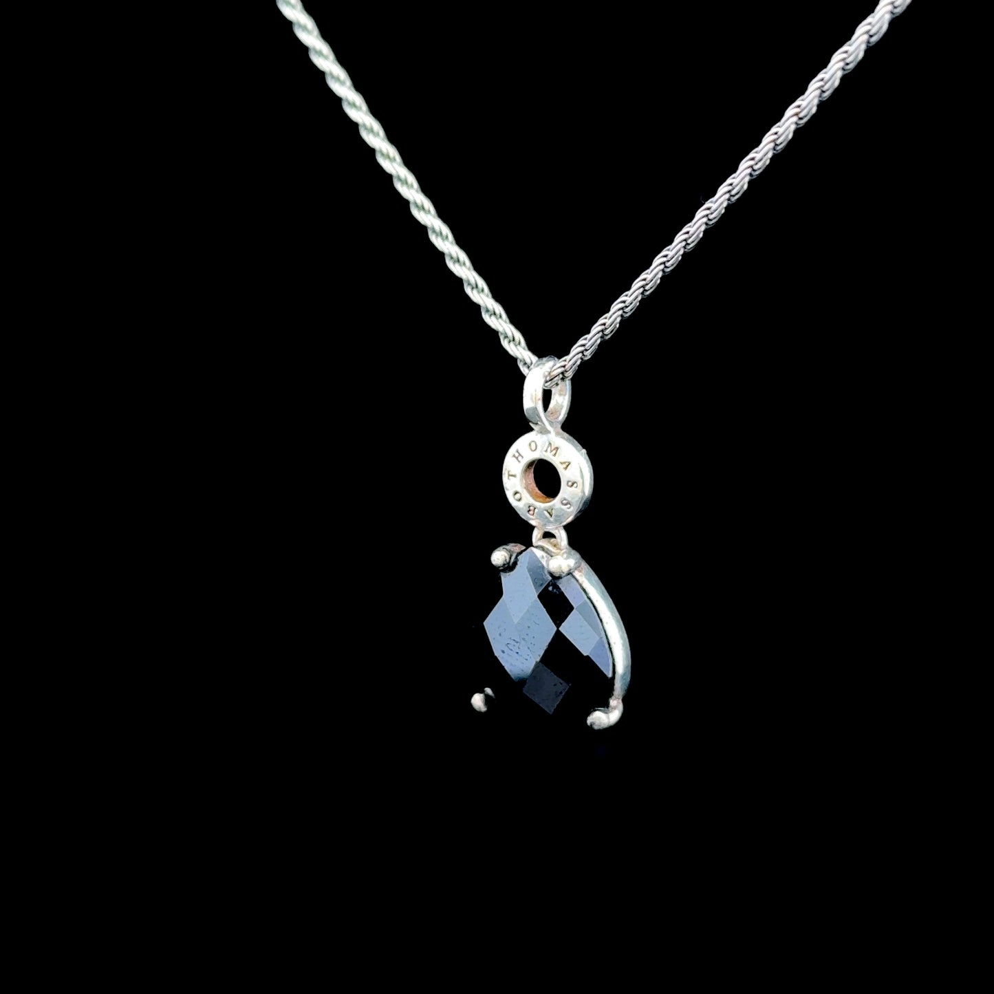 Silver Thomas Sabo Faceted Black Stone Pendant & Chain